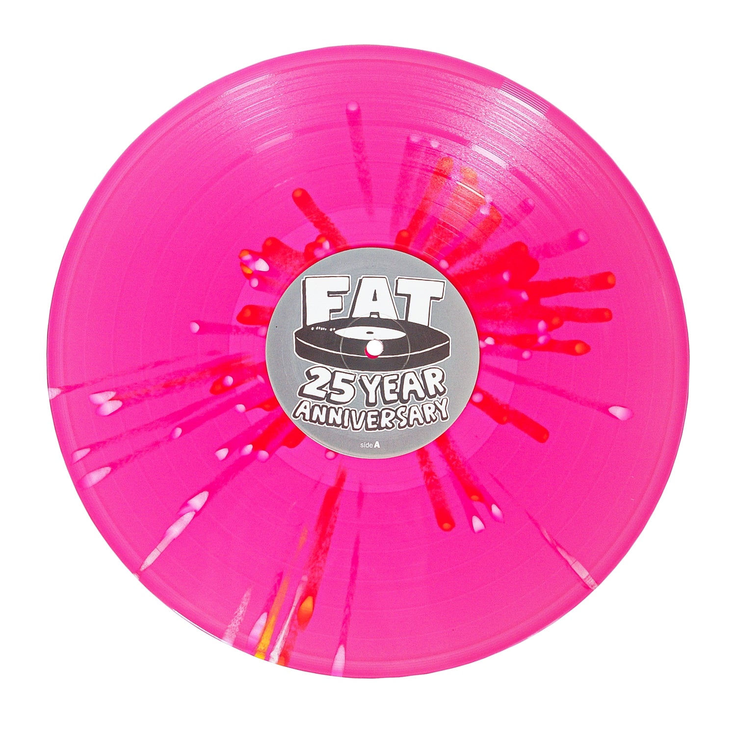 A translucent pink Lagwagon Colored Vinyl LP with red and white splatter and a bold FAT 25 YEAR ANNIVERSARY center label—a standout pressing for any Double Plaidinum collection.