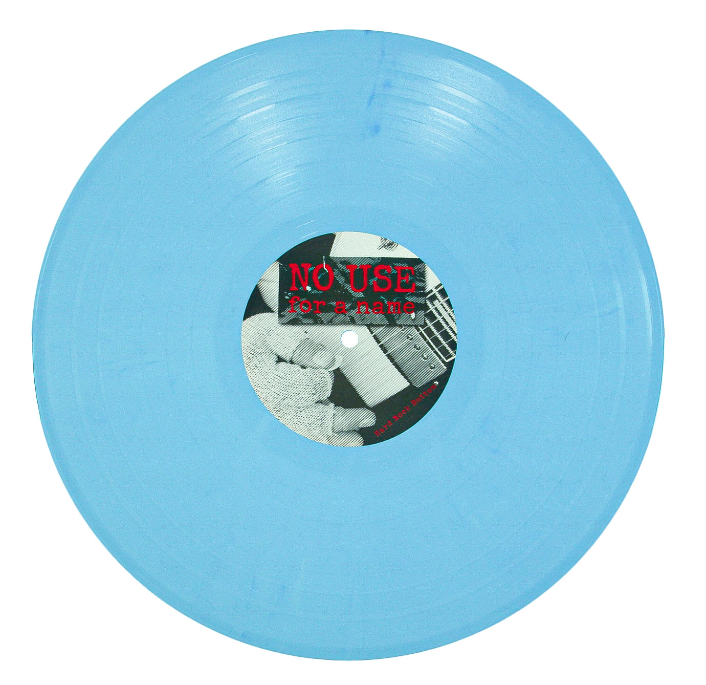 A blue-colored LP featuring a center label with the brand name "No Use For A Name" in red text, accompanied by a black and white photo and additional smaller text.