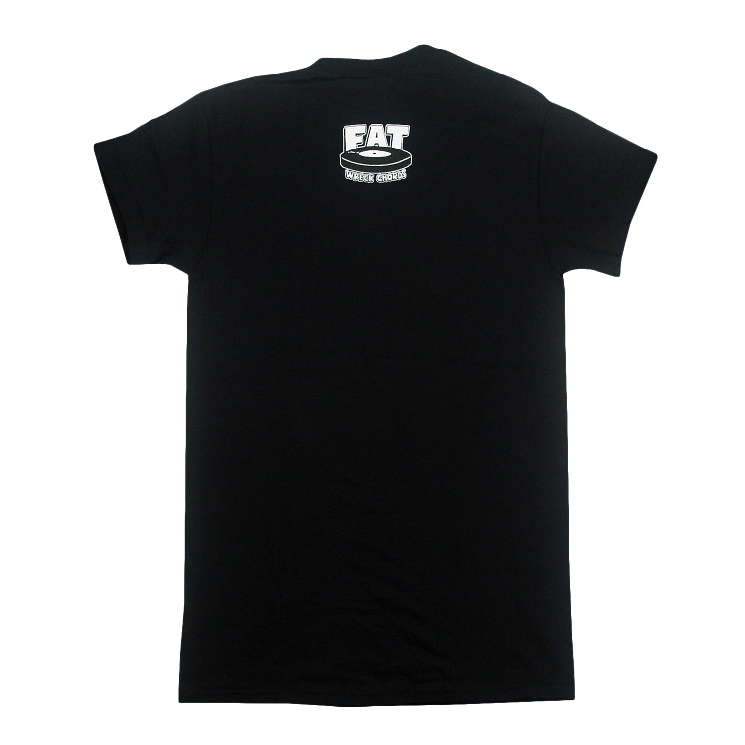 Black T-shirt featuring a small Fat Wreck Chords logo on the back near the neckline.